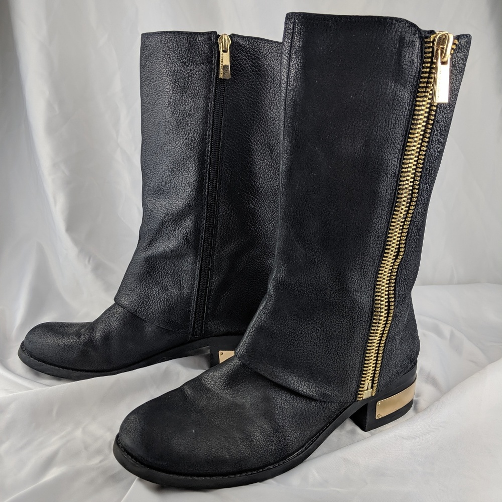 Vince Camuto Winivive Zipper Leather Boots Size 10